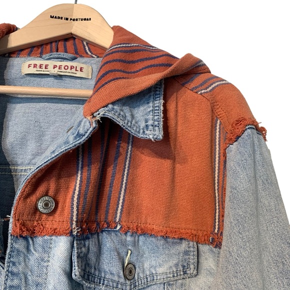 FREE PEOPLE | NWOT Baja Hooded Distressed Denim Jacket - Picture 6 of 13